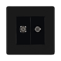 Front view of BG Flatplate Screwless Matt Black TV & Satellite Socket