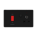 Front view of BG Flatplate Screwless Matt Black 45A Cooker Switch with 13A Socket
