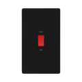 Front view of BG Flatplate Screwless Matt Black 45A Cooker Switch