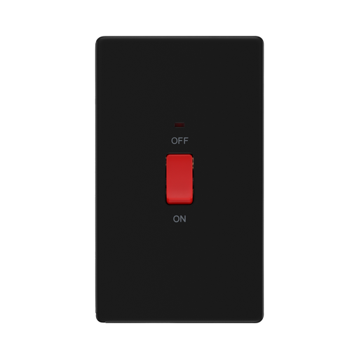 Front view of BG Flatplate Screwless Matt Black 45A Cooker Switch