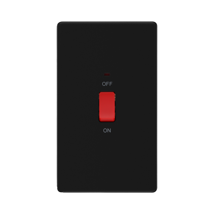 Front view of BG Flatplate Screwless Matt Black 45A Cooker Switch