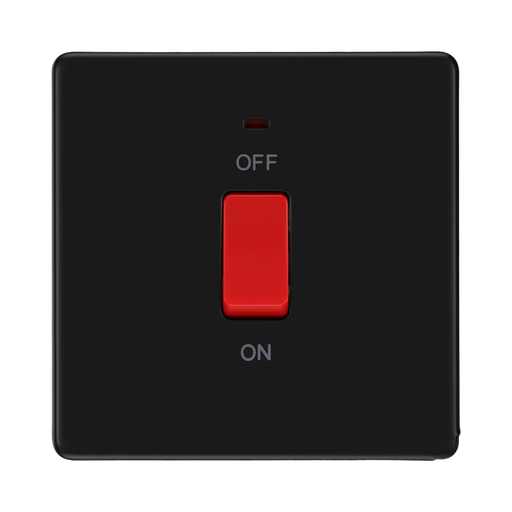 Front view of BG Flatplate Screwless Matt Black 45A Cooker Switch