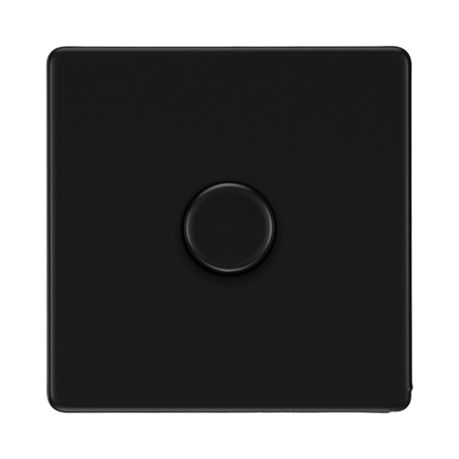 Front view of BG Flatplate Screwless Matt Black 1G Dimmer Switch