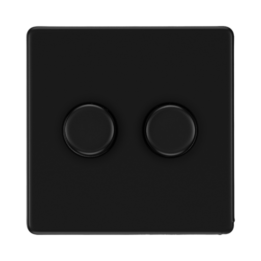 Front view of BG Flatplate Screwless Matt Black 2G Dimmer Switch