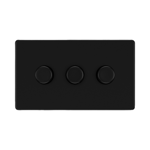 Front view of BG Flatplate Screwless Matt Black 3G Dimmer Switch