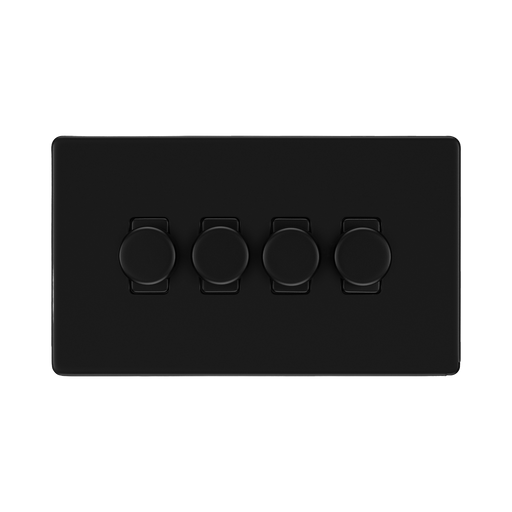 Front view of BG Flatplate Screwless Matt Black 4G Dimmer Switch