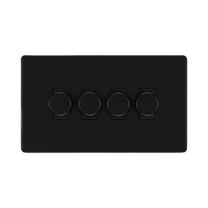 Front view of BG Flatplate Screwless Matt Black 4G Dimmer Switch