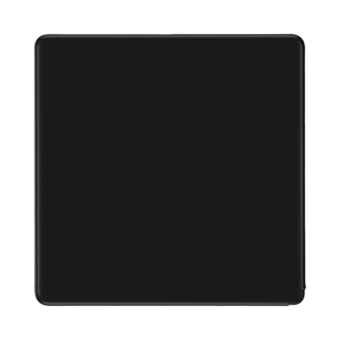 Front view of BG Flatplate Screwless Matt Black Single Blank Plate