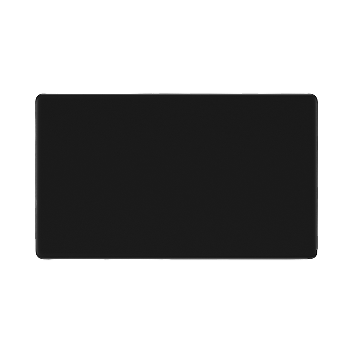 Front view of BG Flatplate Screwless Matt Black Double Blank Plate