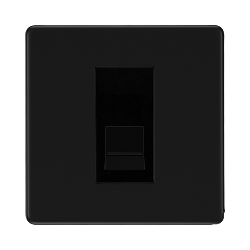 Front view of BG Flatplate Screwless Matt Black Secondary Telephone Socket