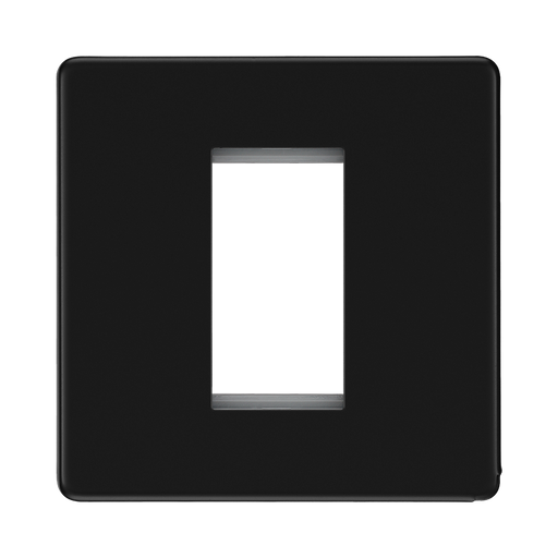 Front view of BG Flatplate Screwless Matt Black 1G Euro Plate