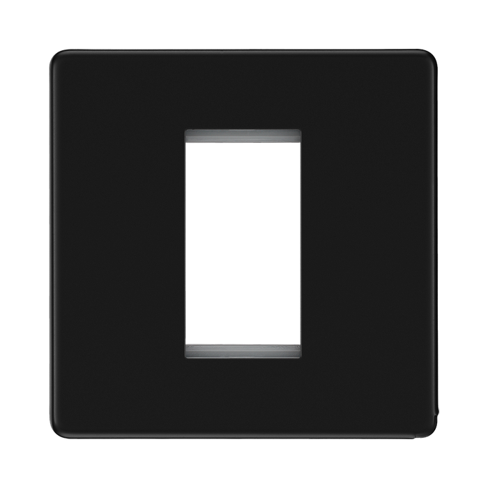Front view of BG Flatplate Screwless Matt Black 1G Euro Plate
