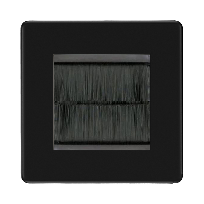 BG Flatplate Screwless Matt Black 2G Cable Brush Outlet FFBEMS2BR