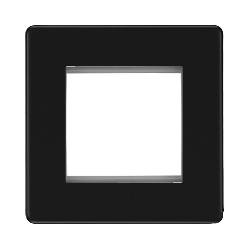 Front view of BG Flatplate Screwless Matt Black 2G Euro Plate