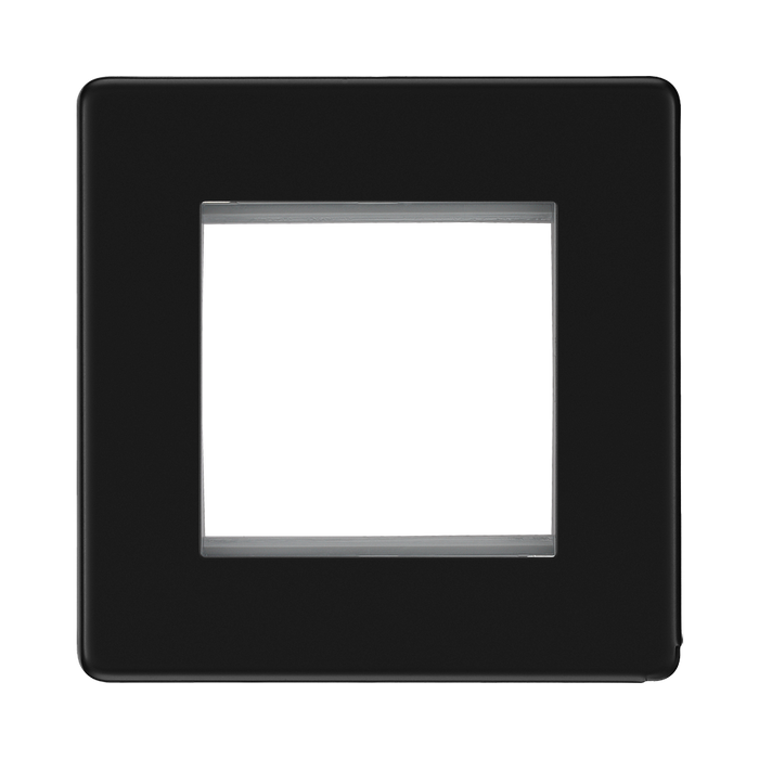 Front view of BG Flatplate Screwless Matt Black 2G Euro Plate