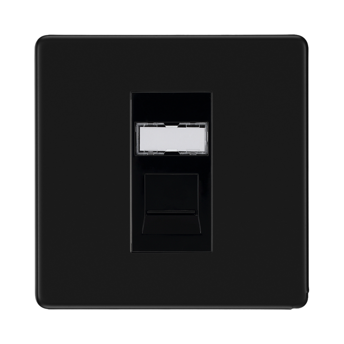 BG Flatplate Screwless Matt Black RJ45 Cat6 Data Outlet FFBRJ4516