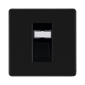 Front view of BG Flatplate Screwless Matt Black RJ45 Cat5E Data Outlet