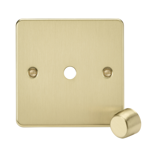 Knightsbridge Flat Plate Brushed Brass 1G Dimmer Plate with Metal Dimmer Cap FP1DIMBB - product view