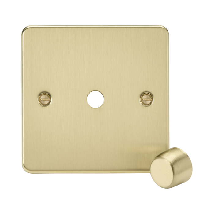Knightsbridge Flat Plate Brushed Brass 1G Dimmer Plate with Metal Dimmer Cap FP1DIMBB - product view