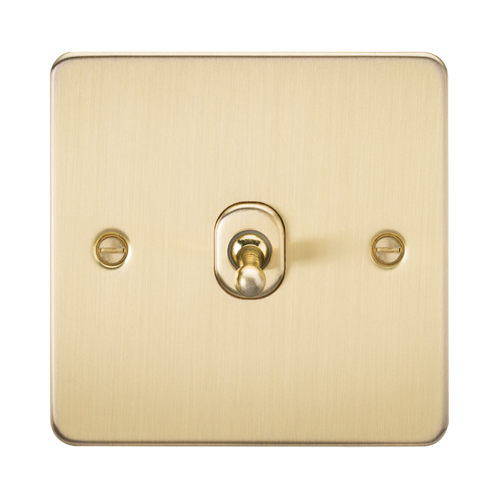 Knightsbridge Flat Plate Brushed Brass 10AX 1G Toggle Switch FP1TOGBB - product view