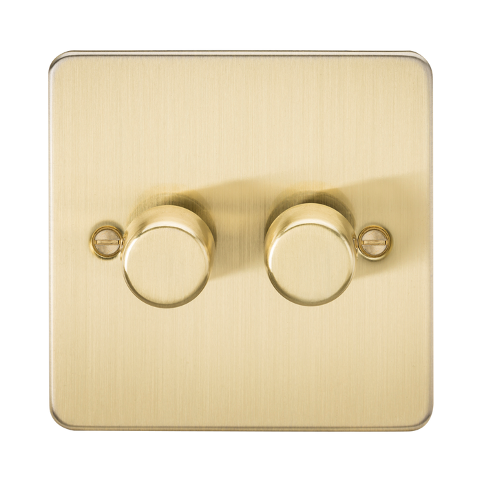 Knightsbridge Flat Plate Brushed Brass 2G Dimmer FP2192BB - product view