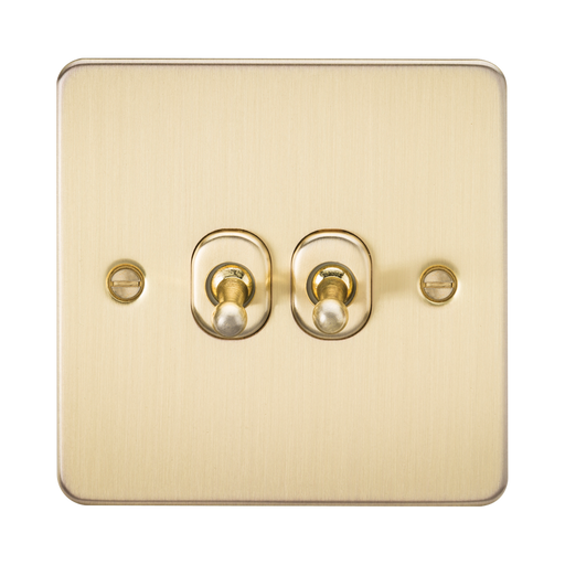 Knightsbridge Flat Plate Brushed Brass 10AX 2G Toggle Switch FP2TOGBB - product view