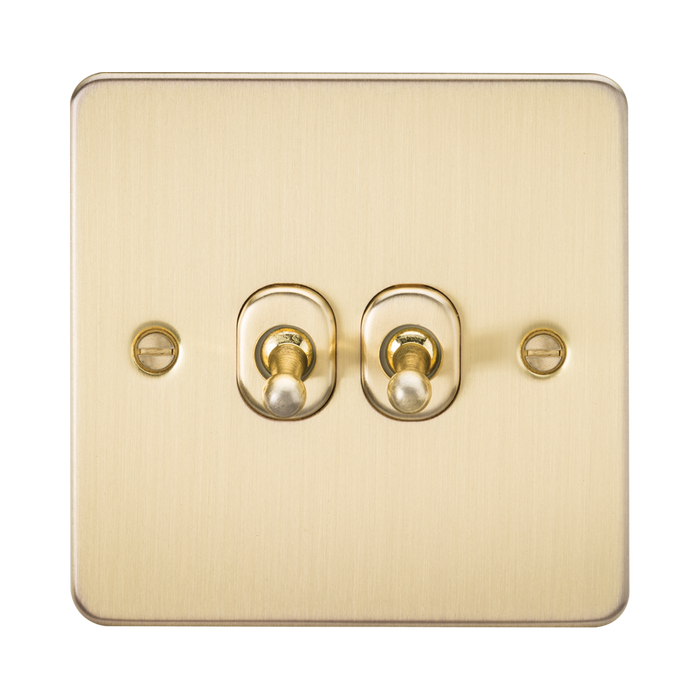 Knightsbridge Flat Plate Brushed Brass 10AX 2G Toggle Switch FP2TOGBB - product view