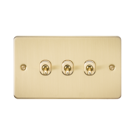 Knightsbridge Flat Plate Brushed Brass 10AX 3G Toggle Switch FP3TOGBB - product view