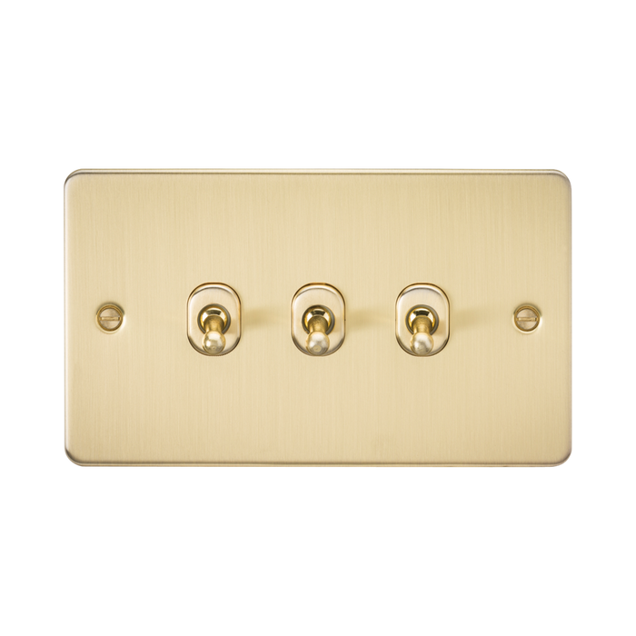 Knightsbridge Flat Plate Brushed Brass 10AX 3G Toggle Switch FP3TOGBB - product view