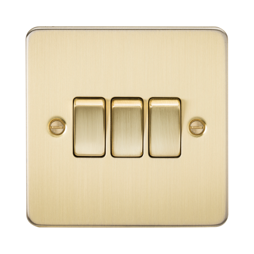 Knightsbridge Flat Plate Brushed Brass 10AX 3G Light Switch FP4000BB - product view