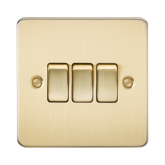 Knightsbridge Flat Plate Brushed Brass 10AX 3G Light Switch FP4000BB - product view