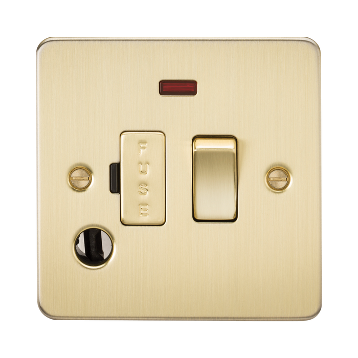 Knightsbridge Flat Plate Brushed Brass 13A Switched Fused Spur with Neon and Flex Outlet FP6300FBB - product view