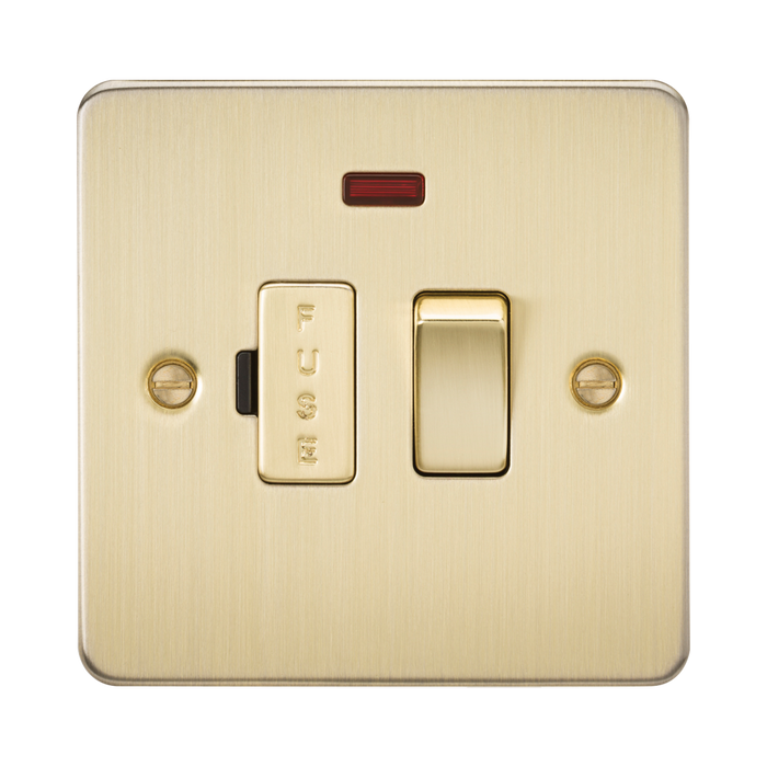 Knightsbridge Flat Plate Brushed Brass 13A Switched Fused Spur with Neon FP6300NBB - product view