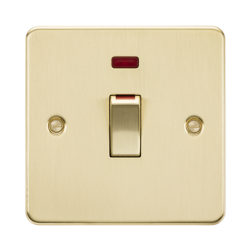 Knightsbridge Flat Plate Brushed Brass 45A 1G DP Switch with Neon FP81MNBB - product view