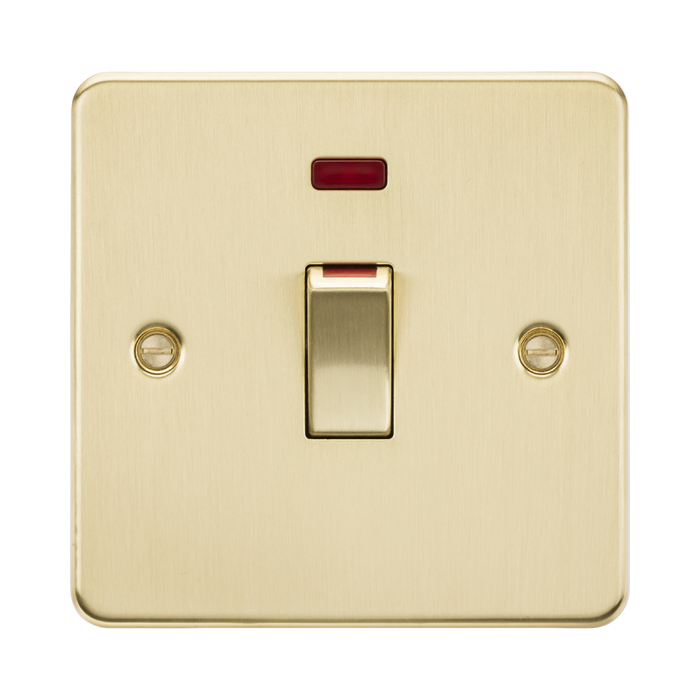 Knightsbridge Flat Plate Brushed Brass 45A 1G DP Switch with Neon FP81MNBB - product view
