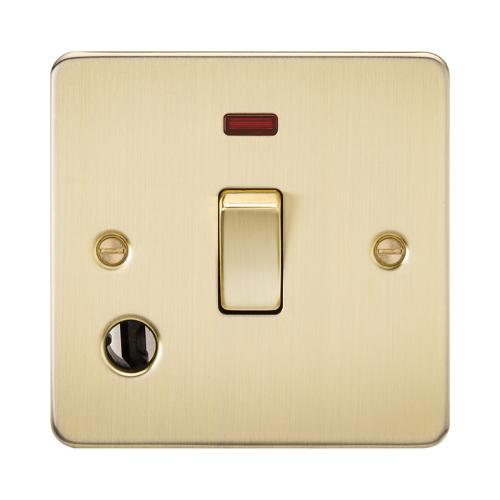 Knightsbridge Flat Plate Brushed Brass 20A 1G DP Switch with Neon and Flex Outlet FP8341FBB - product view
