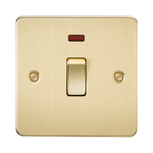 Knightsbridge Flat Plate Brushed Brass 20A 1G DP Switch with Neon FP8341NBB - product view