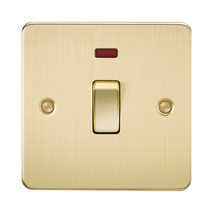 Knightsbridge Flat Plate Brushed Brass 20A 1G DP Switch with Neon FP8341NBB - product view
