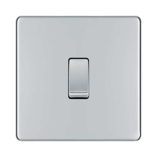 Front view of BG Nexus Screwless Polished Chrome 1G 2W Light Switch