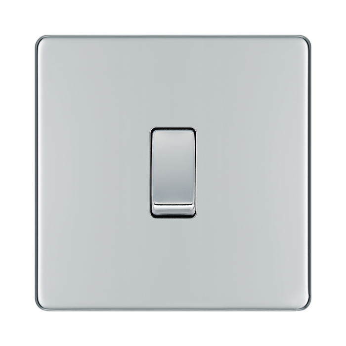 Front view of BG Nexus Screwless Polished Chrome 1G 2W Light Switch