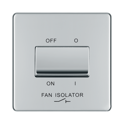 Front view of BG Nexus Screwless Polished Chrome Fan Isolator Switch