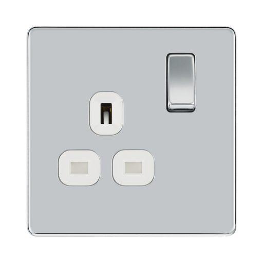 Front view of BG Nexus Screwless Polished Chrome 13A Single Socket