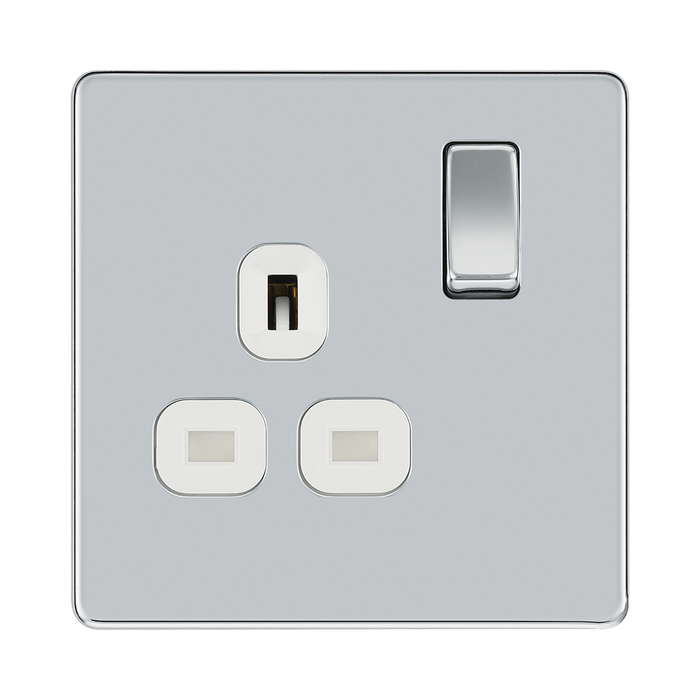 Front view of BG Nexus Screwless Polished Chrome 13A Single Socket