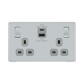 Front view of BG Nexus Screwless Polished Chrome 13A Double USB Socket 22W A+C Ports