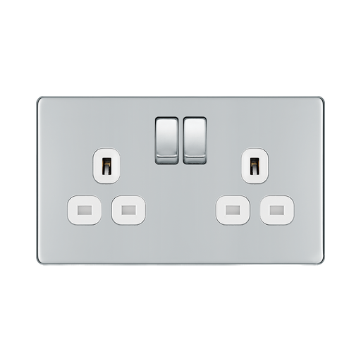 Front view of BG Nexus Screwless Polished Chrome 13A Double Socket