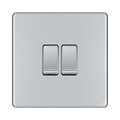 Front view of BG Nexus Screwless Polished Chrome 2G 2W Light Switch