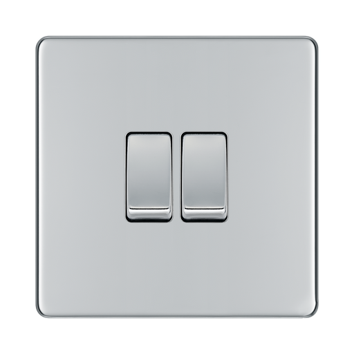 Front view of BG Nexus Screwless Polished Chrome 2G 2W Light Switch