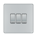 Front view of BG Nexus Screwless Polished Chrome 3G 2W Light Switch