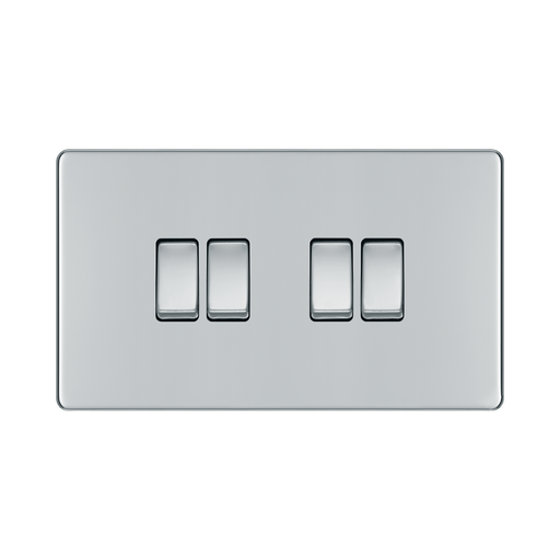 Front view of BG Nexus Screwless Polished Chrome 4G 2W Light Switch