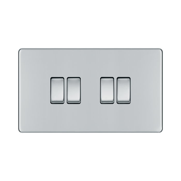Front view of BG Nexus Screwless Polished Chrome 4G 2W Light Switch